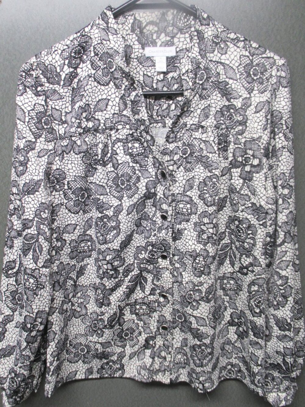Black and White Lace Print Button Down Shirt